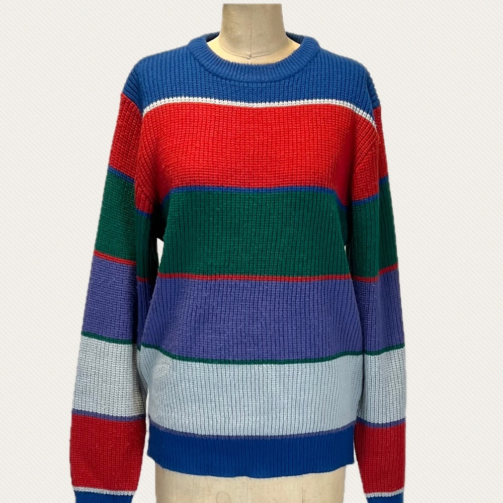 VINTAGE bold colorblock rainbow horizontal‎ wide stripe knit sweater 70s 80s